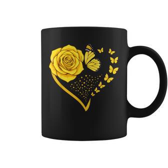 Rose Butterfly Heart Yellow Flower Floral Coffee Mug - Monsterry
