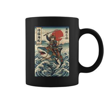 Samurai Cat Riding Shark Japan Coffee Mug - Thegiftio UK