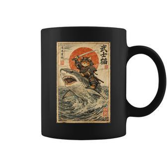 Samurai Cat Riding Shark Ukiyo-E Art Samurai Cat Coffee Mug - Thegiftio UK