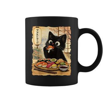 Schwarzeüße Katze Isstushi Kawaii Japanisches Essen Anime Katzen Tassen - Geschenkecke
