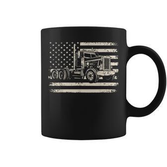 Semi Truck Usa Flag Driver Trucker Patriotic Retro Coffee Mug - Thegiftio UK
