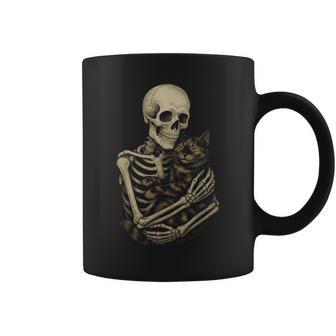 Skeleton Hugging Tortoiseshell Cat Halloween Coffee Mug - Thegiftio UK