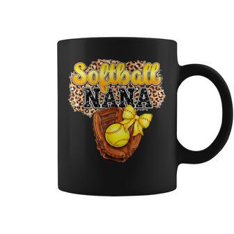 Softball Nana Leopard Mother's Day Bow Softball Lover Coffee Mug - Thegiftio UK