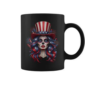 Sugar Skull 4Th Of July American Usa Flag Skeleton Women Coffee Mug - Thegiftio UK