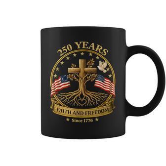 Two Flags Cross Tree 250 Years Faith And Freedom 1776-2026 Coffee Mug | Mazezy