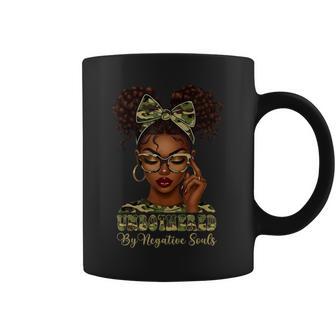 Unbothered By Negative Souls Black Girl Woman Camouflage Bow Coffee Mug - Thegiftio