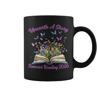 Unearth A Story Summer Reading 2026 Flower Butterfly Book Coffee Mug - Thegiftio