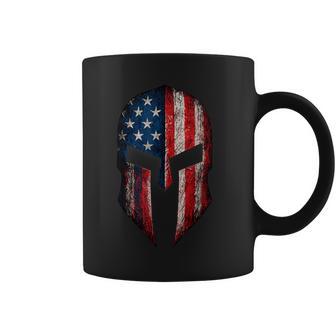 US American Flag Patriotic Spartan Helmet Battle Scarred Coffee Mug - Thegiftio UK