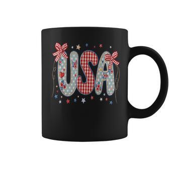 Usa Coquette Bow Floral Patriotic Patchwork Independence Day Coffee Mug - Thegiftio UK