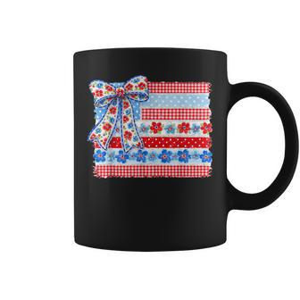 Usa Flag Floral 4Th Of July Coquette Bow Girl Women Coffee Mug - Thegiftio UK