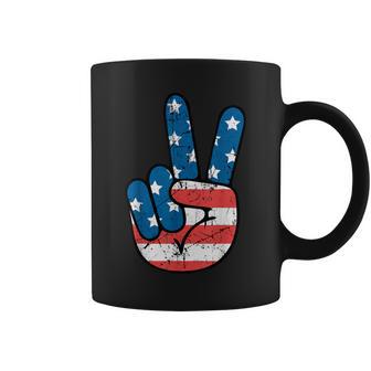 Usa Flag Peace Sign Hand 4Th Of July Patriotic Boys Coffee Mug - Monsterry