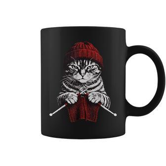 Vintage Knitting Cat Crochet Yarn Lover Cute Cat Coffee Mug - Thegiftio UK