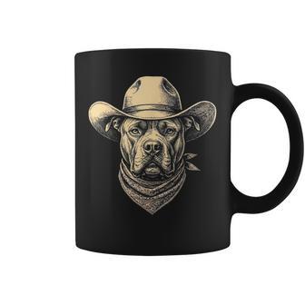 Vintage Pitbull Dog Cowboy Hat Bandana Retro Western Coffee Mug - Thegiftio UK