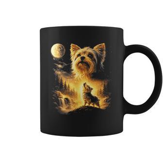 Yorkie Howling To The Moon Dog Lover Fantasy Nature Graphic Coffee Mug | Mazezy