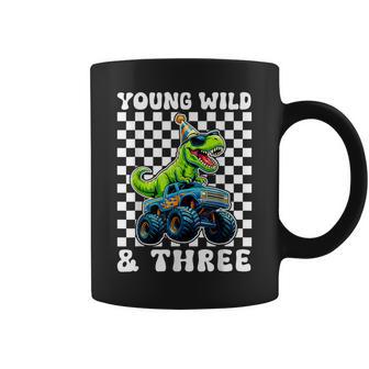 Young Wild & Three T-Rex Dino Monster Truck 3Rd Birthday Coffee Mug - Thegiftio UK