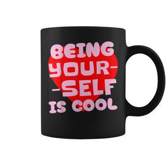 Being Yourself Is Cool Red Heart Preppy Pink Positive Quote Coffee Mug - Thegiftio UK