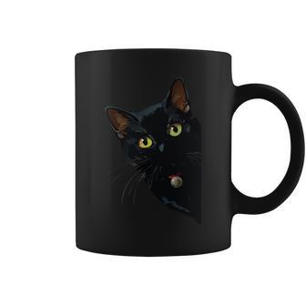 こっそり猫 物陰からじっと見つめる黒猫デザイン 長袖tシャツ コーヒーマグ - Kawaiitshirt