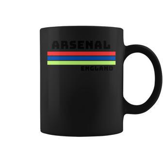 アーセナルレトロデザイン、レッド、ブルー、イエローのストライプ。 長袖tシャツ コーヒーマグ - Kawaiitshirt