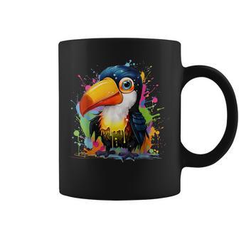 カラフルなペンキの飛沫を持つ小さなオオハシ コーヒーマグ - Kawaiitshirt