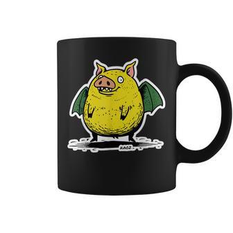 コウモリの翼を持つ空飛ぶブタのユーモアアート コーヒーマグ - Kawaiitshirt