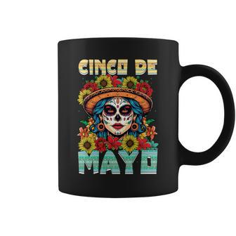 シンコ デ マヨ スケルトン ラ カトリーナ カラベラ フローラル メキシカン 長袖tシャツ コーヒーマグ - Kawaiitshirt