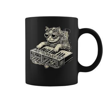 スチームパンク 猫 演奏 シンセサイザー シンセ 子猫 テクノミュージック コーヒーマグ - Kawaiitshirt