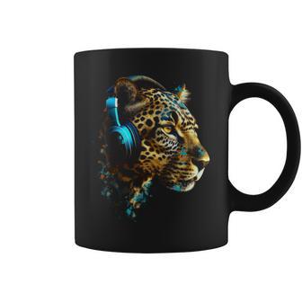ヒョウ音楽 – 動物愛好家アートヘッドフォン アニマルレオパード コーヒーマグ - Kawaiitshirt