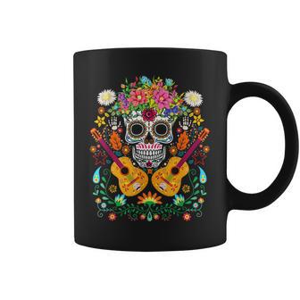 フラワーギター スカル デイ・オブ・ザ・デッド マリアッチ デザイン コーヒーマグ - Kawaiitshirt