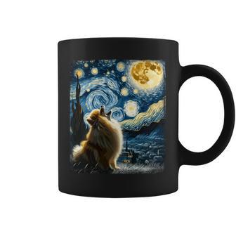 ポメラニアン 犬 イヌアート ゴッホ 星月夜 ポメラニアン 長袖tシャツ コーヒーマグ - Kawaiitshirt