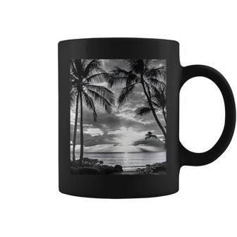 ヤシの木の白黒写真 夕焼けビンテージ写真 コーヒーマグ - Kawaiitshirt