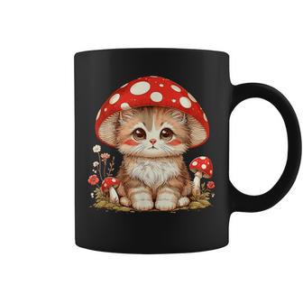 ヴィンテージ猫とキノコの帽子かわいいコテージコア美学 コーヒーマグ - Kawaiitshirt