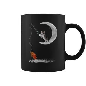 三日月で釣りをする猫 面白い猫愛好家 フィッシャー コーヒーマグ - Kawaiitshirt
