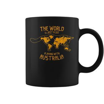 世界はオーストラリア オーストラリアで遊ぶ猫 コーヒーマグ - Kawaiitshirt