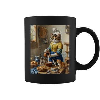 牛乳を注ぐ猫 フェルメール風 名画パロディ 油絵アート 可愛い子猫 おもしろ 猫好き コーヒーマグ - Kawaiitshirt