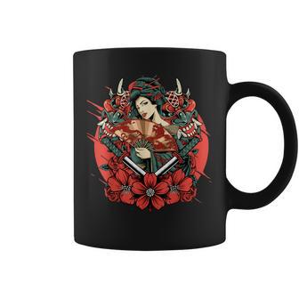 芸者 日本の鬼のお面 妖怪 侍 刀 カタナ 刀 コーヒーマグ - Kawaiitshirt