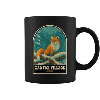 蔵王キツネ村 日本 – ヴィンテージ雪に覆われたキツネアート コーヒーマグ - Kawaiitshirt