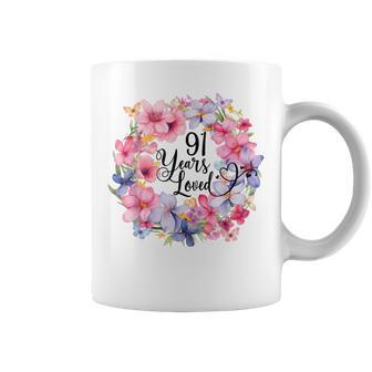 91 Years Loved 91歳の誕生日 フローラルリース ナインティワン コーヒーマグ - Kawaiitshirt