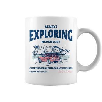 Always Exploring Campfire Ocean Outdoor ビーチライフグラフィック コーヒーマグ - Kawaiitshirt