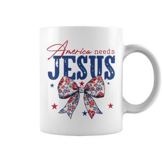 America Needs Jesus Coquette Bow Patriotic American Flag Coffee Mug - Thegiftio UK