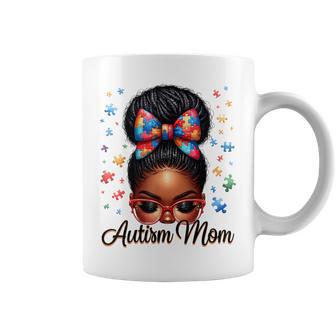 Autism Mom Afro Black Autism Awareness Messy Bun Coffee Mug - Thegiftio UK