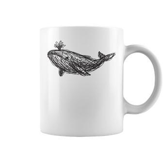Ballena Boceto Ballena Azul Océano In Mangas Taza de café - Regaloses