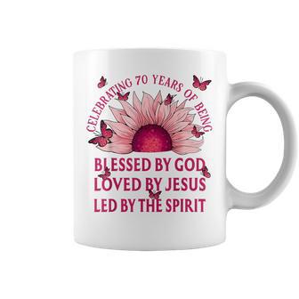 Blessed By God For 70 Years Pink Sunflower Birthday Coffee Mug - Thegiftio UK