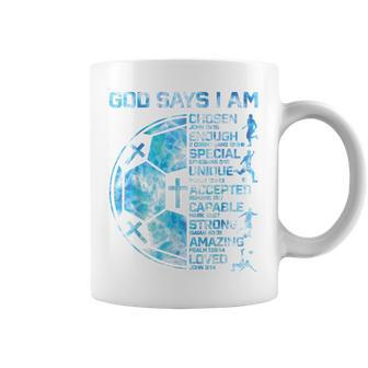 Boys Christian Soccer God Says I Am Religious Faith Graphic Coffee Mug - Thegiftio