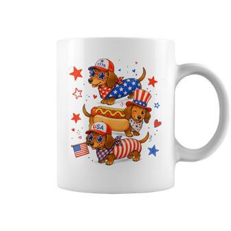 Cute Patriotic Dachshund Usa Flag Red White Blue Dog Coffee Mug - Thegiftio UK