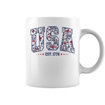 Distressed Floral Usa Est1776 Coquette Patriotic 4Th July Coffee Mug - Thegiftio UK