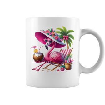 Flamingo Pink Palm Tree Tropical Beach Summer Vacation Women Coffee Mug - Thegiftio