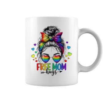 Free Mom Hugs Lgbt Flag Messy Bun Trans Gay Pride Rainbow Coffee Mug - Thegiftio UK