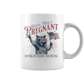 Festive Feral And Pregnant Running On Freedom Raccoon Coffee Mug - Thegiftio UK
