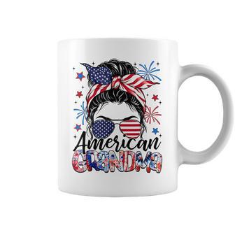 Grandma 4Th Of July American Flag Patriotic Messy Bun Coffee Mug - Thegiftio UK