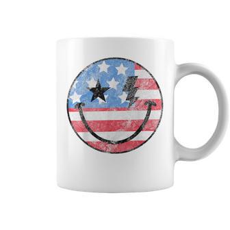Happy 4Th Of July Groovy Smile Face Red White Blue Usa Flag Coffee Mug - Thegiftio